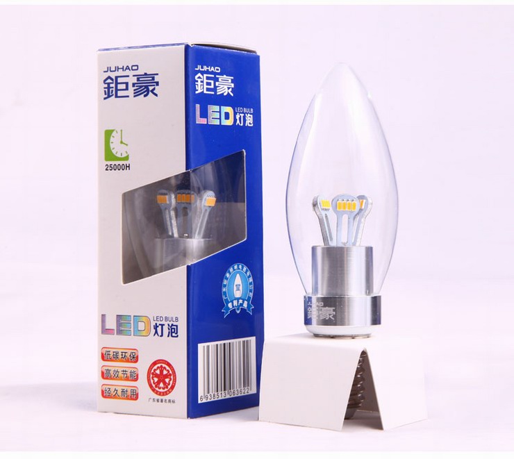 钜豪LED灯泡 银色小螺口E14尖泡银色3W光源JH-E14B07超亮 单支-银色3W
