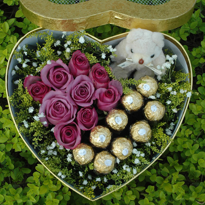 玫瑰礼盒 巧克力 生日鲜花预定 全国送花 9朵红