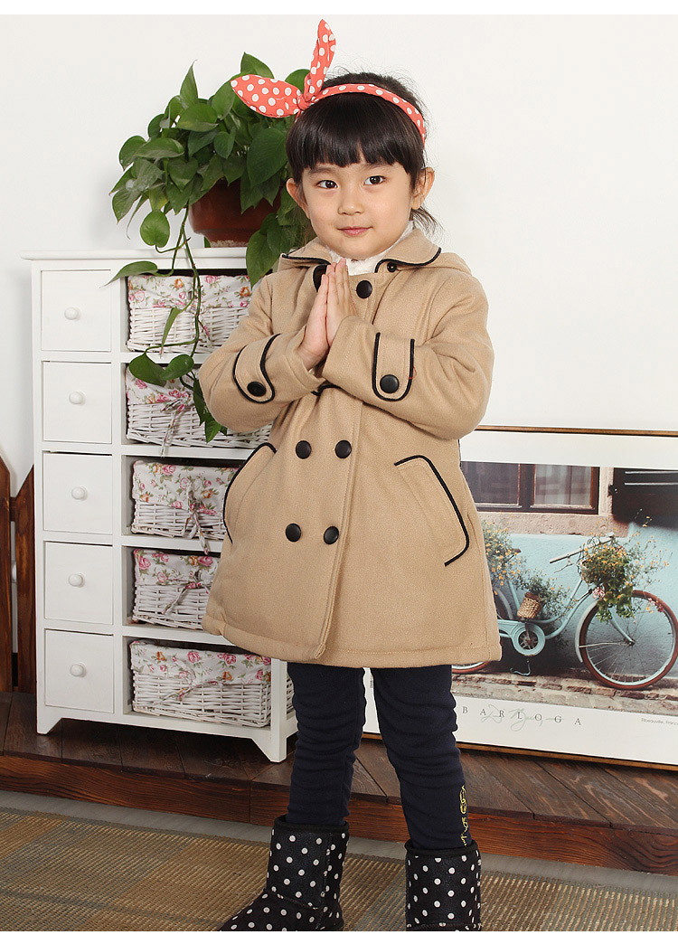 豆豆衣橱 小中<em>女童毛呢</em>大衣<em>外套</em> <em>连帽</em>韩版冬装