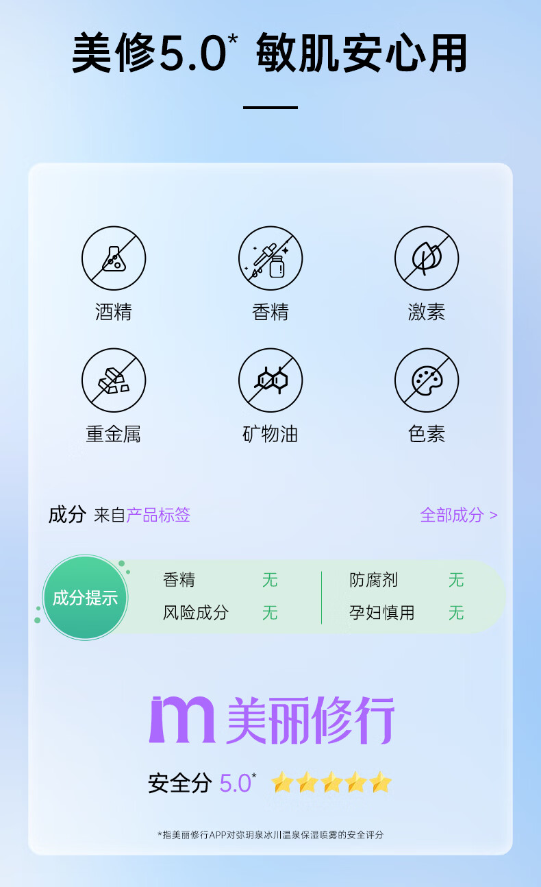 弥玥泉冰川温泉水保湿喷雾小分子补水修护爽肤水 敏感肌可用 750ml