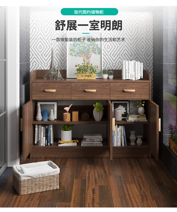 欧诺祥 餐边柜简易橱碗柜现代简约茶水柜储物柜微波炉收纳柜子 加厚0.6米白色
