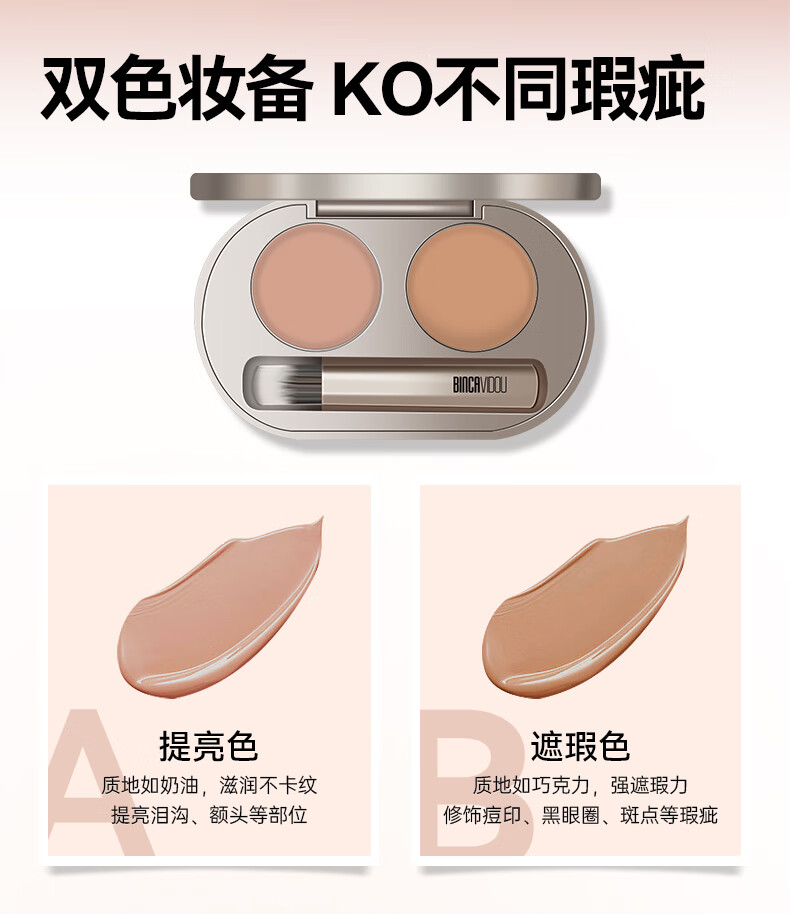 卞卡（BINCA VIDOU） 【孙千同款】双色遮瑕膏遮斑遮黑眼圈脸部斑点痘印雀斑保湿提亮 2g+2g