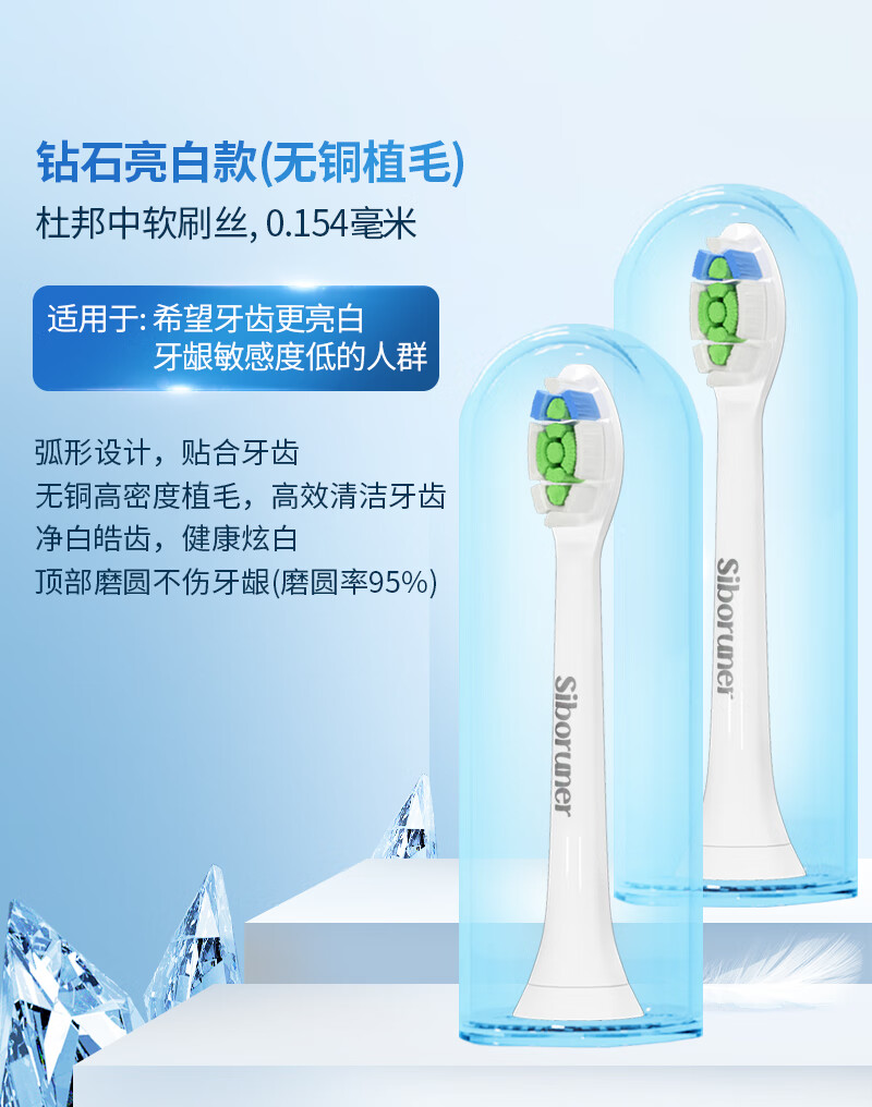 13，思博潤 適配飛利浦(PHILIPS)電動牙刷頭HX6730\HX3220\HX6522 4支禮盒裝無銅植毛（鑽石亮白型）