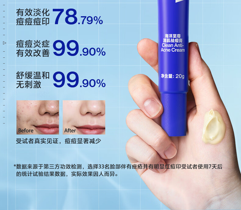 海洋至尊清肌祛痘膏淡化痘印青春豆豆收缩毛孔闭口粉刺凝胶男士 单瓶装20g