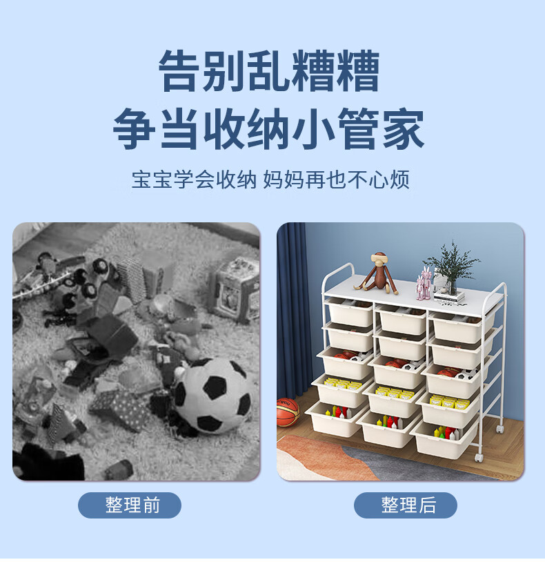 SOFS 玩具收纳柜宝宝玩具柜子客厅杂物整理置物架储物柜夹缝窄柜可移动大容量玩具收纳架 (1x5)米白色