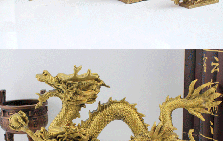 
                                        聚善缘铜质汉龙摆件十二生肖龙家居装饰品工艺品摆设桌面摆件礼品室内玄关酒架书柜手艺术品 中号 0.8公斤净重                