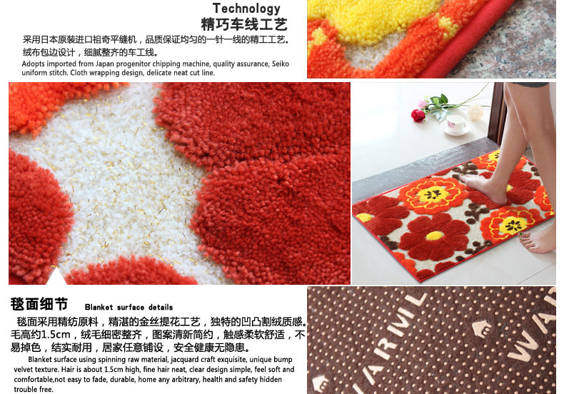 
                                        屋尔美 美式进门玄关入户地垫 田园风防滑脚垫 家用耐脏门垫 吸水防滑卧室垫 黑色大花 50*80cm                
