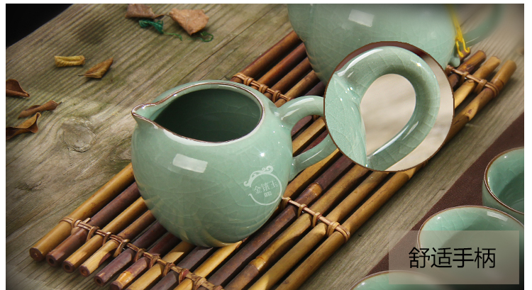 
                                        金镶玉 功夫茶具 8头美人哥窑套组 陶瓷茶杯茶壶公道杯整套                