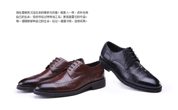 satchi/沙驰男鞋商务休闲布洛克 系带雕花真皮鞋子