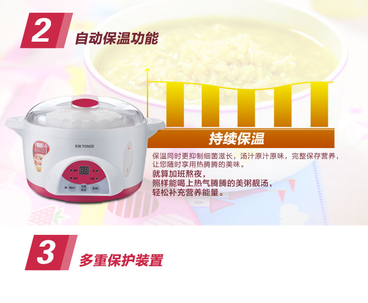 
                                        
                                        天际(TONZE)电炖锅隔水炖 煮粥煲汤BB粥DGD10-10QWG 1L                