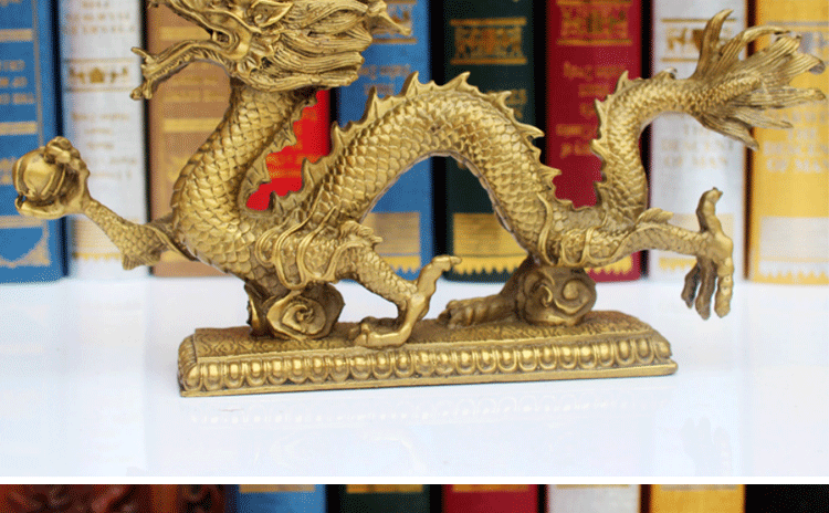 
                                        聚善缘铜质汉龙摆件十二生肖龙家居装饰品工艺品摆设桌面摆件礼品室内玄关酒架书柜手艺术品 中号 0.8公斤净重                