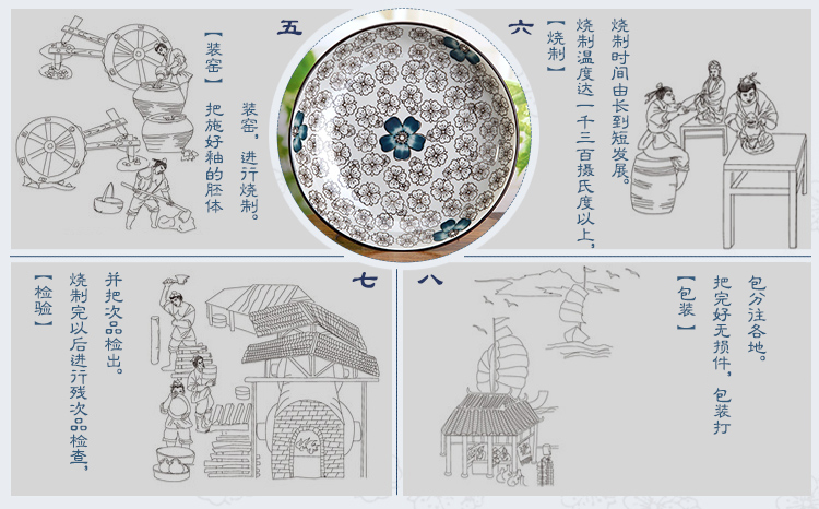 
                                        
                                        山田烧陶瓷盘子 陶瓷饺子盘(8英寸)釉下彩饭盘日式深圆盘(4只装) 蓝富贵                