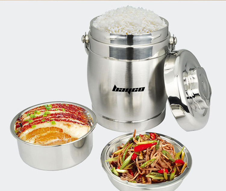 拜格BAYCO 不锈钢真空保温提锅具 1.5L鼓型饭盒BS4706