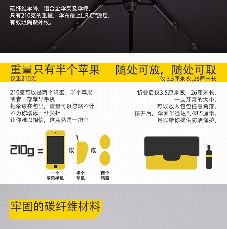 蕉下（BANANA UMBRELLA）BU2121 Air碳纤维三折折叠伞 随身伞超轻防晒遮阳晴雨小黑伞 蒲公英粉