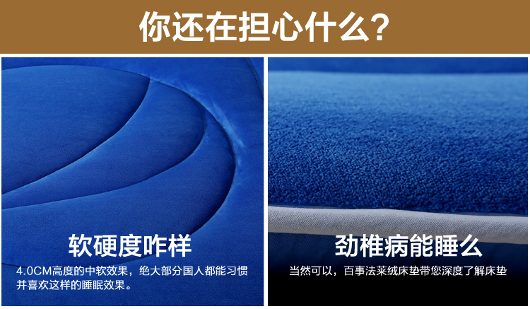 百事（PEPSI）床品床垫 加厚保暖防滑法莱绒床垫床褥 蓝色 1.8米
