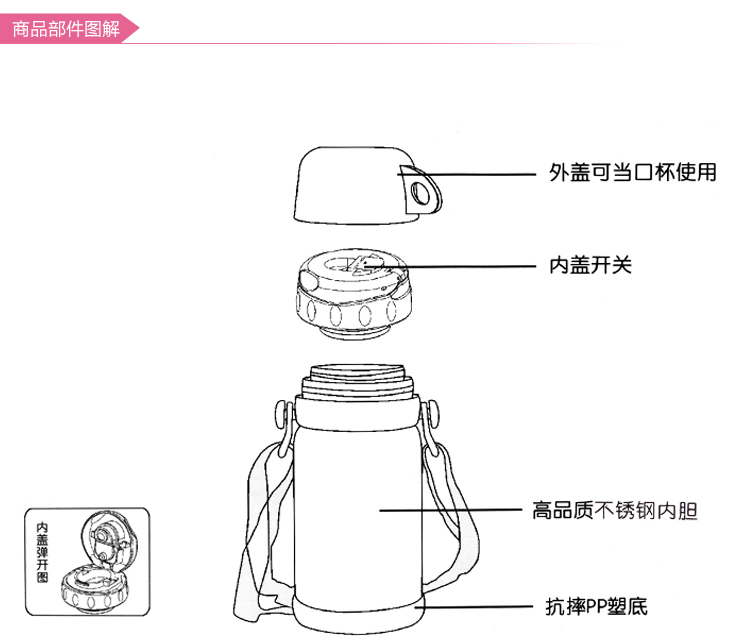 迪士尼 儿童保温水杯 学生卡通不锈钢真空大容量保温杯旅行保温壶 600