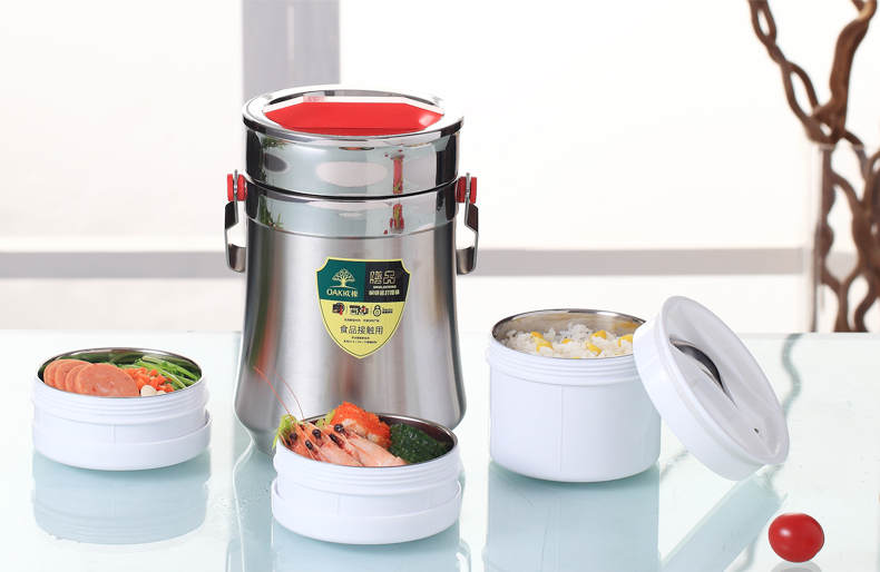 
                                        欧橡(OAK)不锈钢真空保温饭盒3层保温桶便当盒0X-2002 咖啡色1.6L                