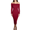 Мода с длинным рукавом с плечом Slash Neck Sexy Club Women Dress Slim Bodycon Вязаные свитера длиной до колена вечерние платья футболка однотонная с открытым плечом