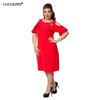 COCOEPPS Fashion Новые сплошные женские платья 2017 Sexy Plus Размер с плечом Женское платье Большой размер Ruffles Sleeve Blue футболка однотонная с открытым плечом