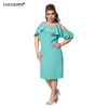 COCOEPPS Fashion Новые сплошные женские платья 2017 Sexy Plus Размер с плечом Женское платье Большой размер Ruffles Sleeve Blue футболка однотонная с открытым плечом
