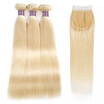 Brazilian Hair Straight Hair 613 Blonde Hair Bundles 3pcs Deal with Lace Closure