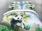 Panda on a Branch Printed Cotton 4-Piece 3D Bedding Sets