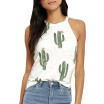 2020 Summer Fashion Sin Mangas Cuello Redondo Chaleco Cactus Print Sexy Casual Camiseta Suelta