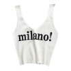 Printed Letter Knitted Camisole Womens Autumn New Style Underwear Wear Short  V-neck Bare Shirt