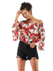 Blusa Para Mujer Slash Neck Off Shoulder Flare Sleeve Top Estampado Floral