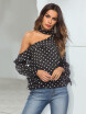 Blusa De Mujer Cuello Inclinado Manga Larga Top De Lunares