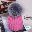 Newest Large Ball Womens Hat Winter Warm Fox 15cm Fur Pom Knit Berets Ski Casual Pop Cap Bobble