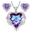 Angel Wing Heart of Ocean Pendant Necklaces Studs Earrings for Women Girls Made with Swarovski Crystals Jewelry Sets Gifts