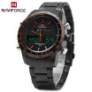 Naviforce Nf9024 Dual Movt Men Quartz Watch Analog Digital Led Wristwatch Calendar Watches Stainless Steel Strap