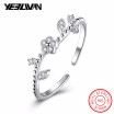 Fashion Elegant Original 925 Sterling Silver Dazzling Daisy Leaf Flower Rings for Women Adjustable Wedding Jewelry anillos mujer