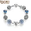 BAMOER encanto antiguo de plata Pulsera y brazalete con amor y Flor de las mujeres joyería de la boda de 4 colores 18 cm 20 CM 21 cm PA1455