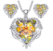Angel Wing Heart of Ocean Pendant Necklaces Studs Earrings for Women Girls Made with Swarovski Crystals Jewelry Sets Gifts