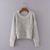 The new autumnwinter 2018 sweater womens pullovers han edition loose short style nail bead silk knitted sweater bottom coat