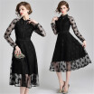 2018 New Autumn Black Lace Dress Runway Slim Fashion Sexy Hollow Out Work Casual Dresses Women A-line Vintage Vestidos