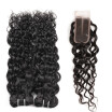 Allove 8A Brazilian Water Wave Hair Bundles 3pcs with 24 Closure