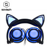 New Version Rechargeable Foldable Flash LED Diode Luminous Cat Headphones Backlit Headset for PC Computer Mobile Phone