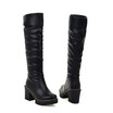 IDIFU Womens Trendy Plain Round Toe High Block Heel Platform Knee High Biker Boots