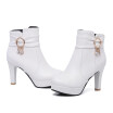 IDIFU Womens Elegant Buckle Strap Rhinestone Chunky High Heel Ankle Booties Platform Round Toe Side Zipper Short Boots