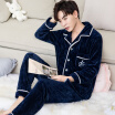 Dings grate pajamas men&women Korean version of autumn&winter models couples flannel thickening plus velvet long-sleeved men&women warm home service suit J4889 rich blue L