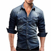 Fashion Men Wash Denim Jeans Shirt Long Sleeves Autumn Shirt Casual Top