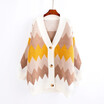 Fall 2018 new Korean version of the monochromatic wave sweater cardigan jacket womens loose v-neck long knit sweater