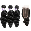 Ishow 8A Loose Wave Human Hair 3 Bundles with 24 Lace Closure Brazilian Hair Bundles with Closure