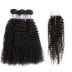 Ishow 8A Kinky Curly Human Hair 3 Bundles with 24 Lace Closure Brazilian Hair Bundles with Closure