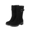 IDIFU Womens Casual Buckle Strap Round Toe Block Low Heel Platform Pull on Faux Suede Mid Calf Boots