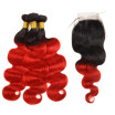 Ishow 8A Brazilian Hair Weaves Extensions 3 Hair Bundles with Closure T1bRed Ombre Hair Body Wave Human Hair