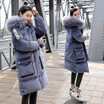 Sequins with large fur collar&golden fleece womens style chic show thin warm thick cotton jacket winter wear new trend